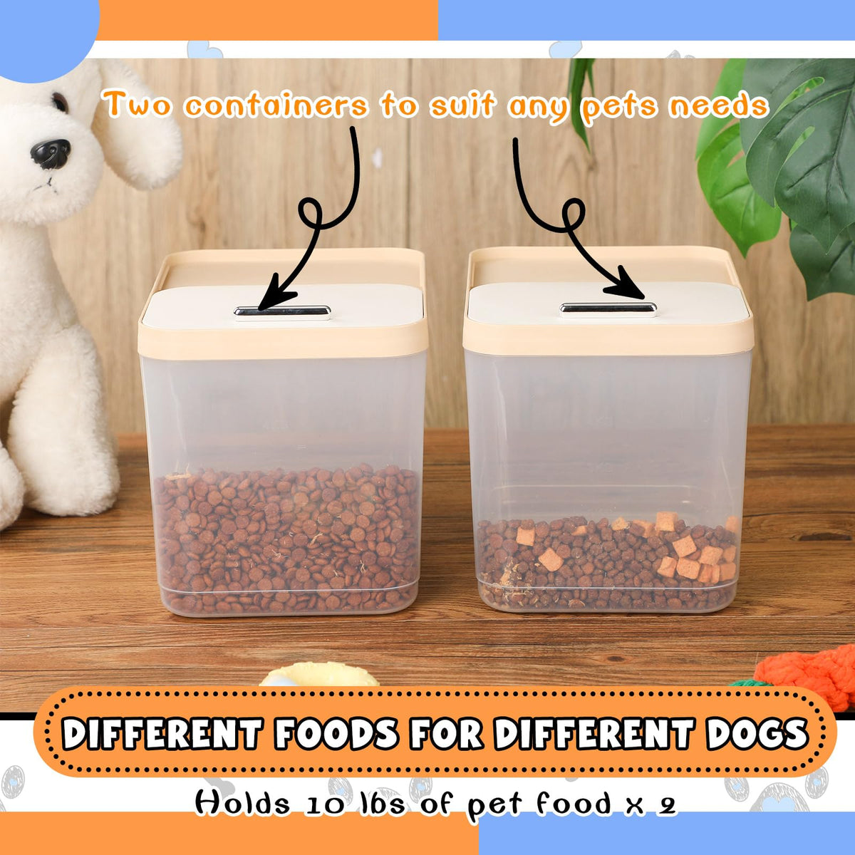 2 Pack 30 Lbs Airtight Dog Food Storage Container with Scoops G644423