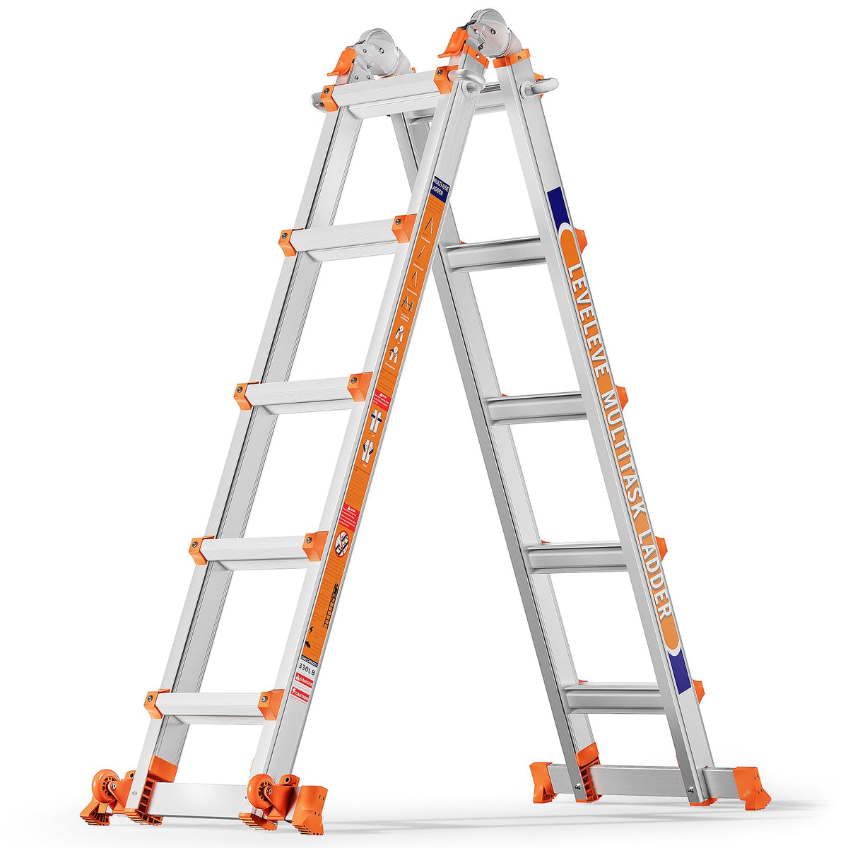 Telescoping A Frame Ladder, 17FT Multi Position Ladder with Stabilizer Bar & Wheels W3794