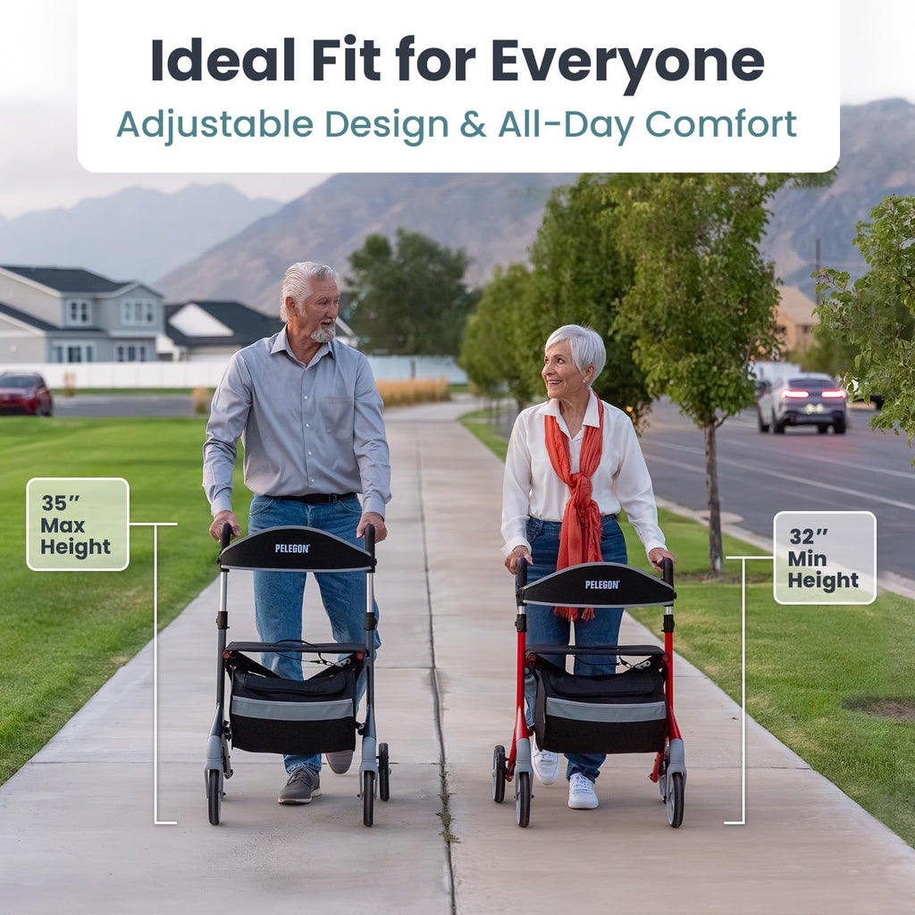 Red Foldable Rollator Walker with Seat H705