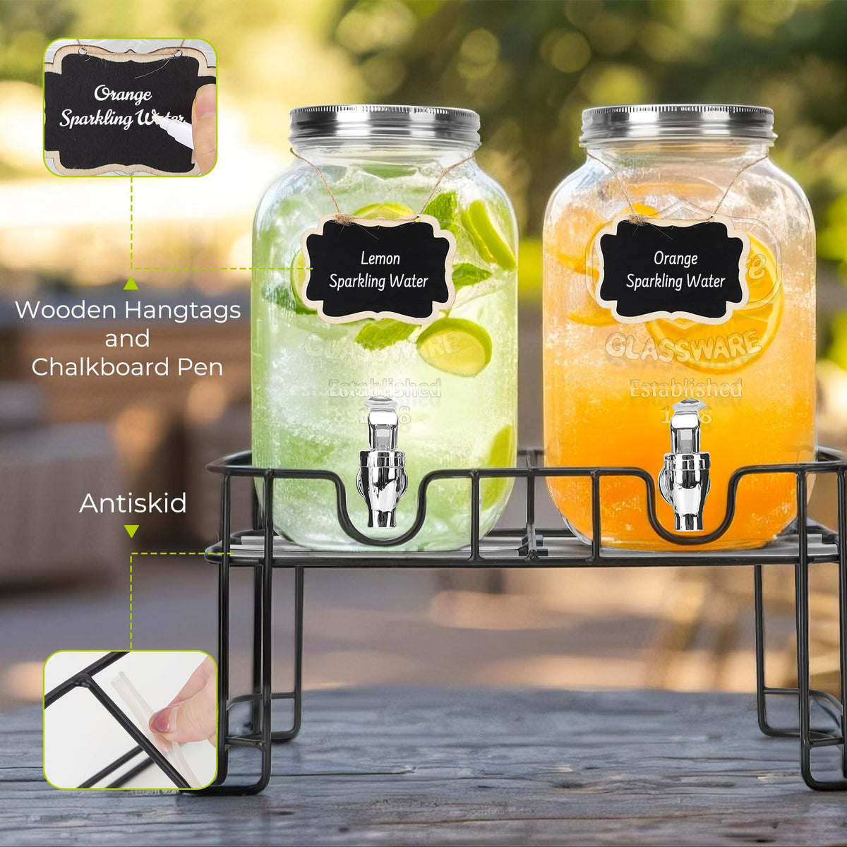 2 Pack 1 Gallon Glass Drink Dispensers with Ice Core U961149