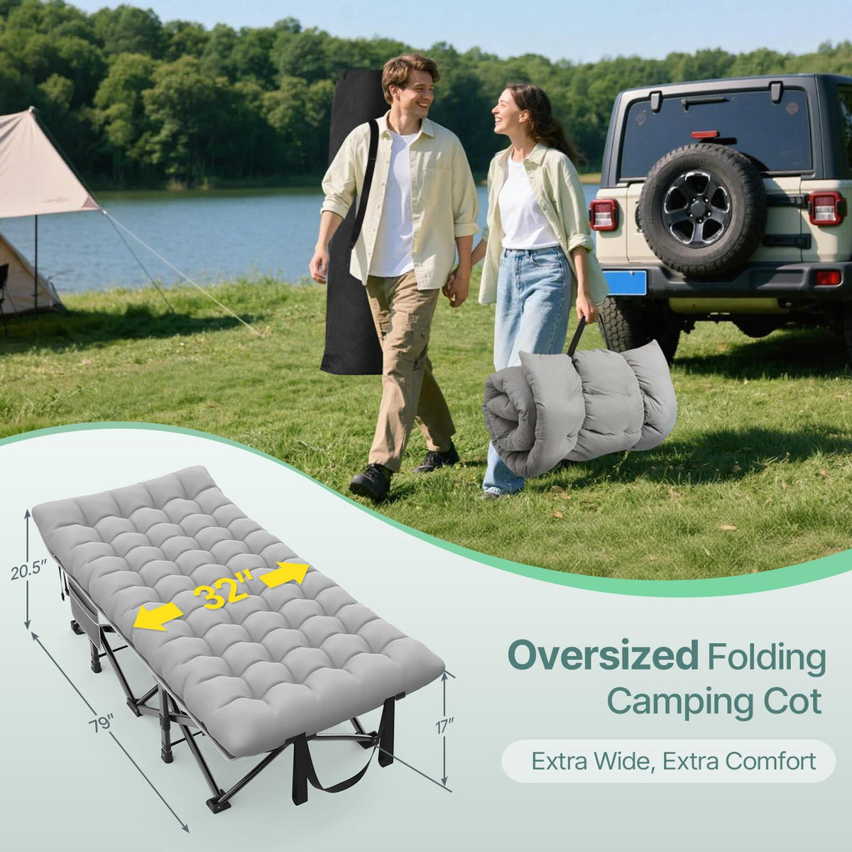 32" XXL Heavy Duty Folding Camping Cot D896