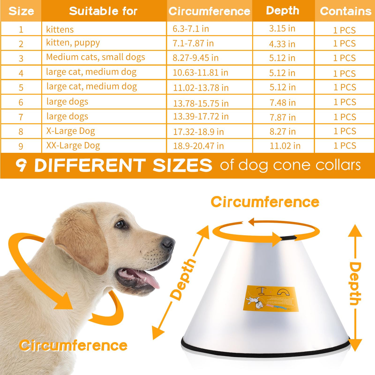 9 Pcs Adjustable Soft Dog Cone Collar Set Q361