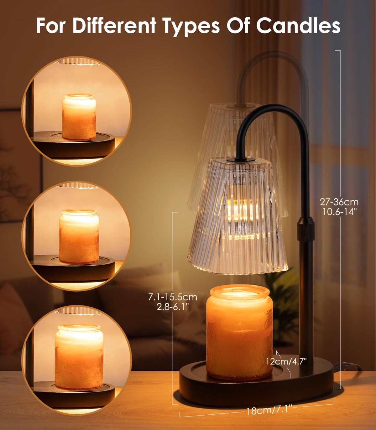 Electric Candle Warmer Lamp with Dimmer Adjustable Height Timer Glass R6022
