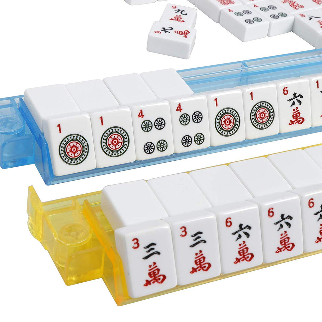 Black Soft Bag 166 White Engraved Tiles Mahjong Set D1725