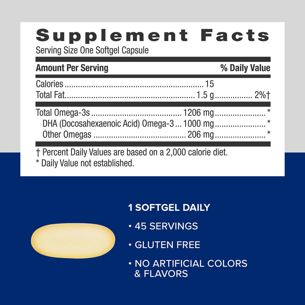 DHA 1000 Omega 3 Supplement 45 Softgels H8118