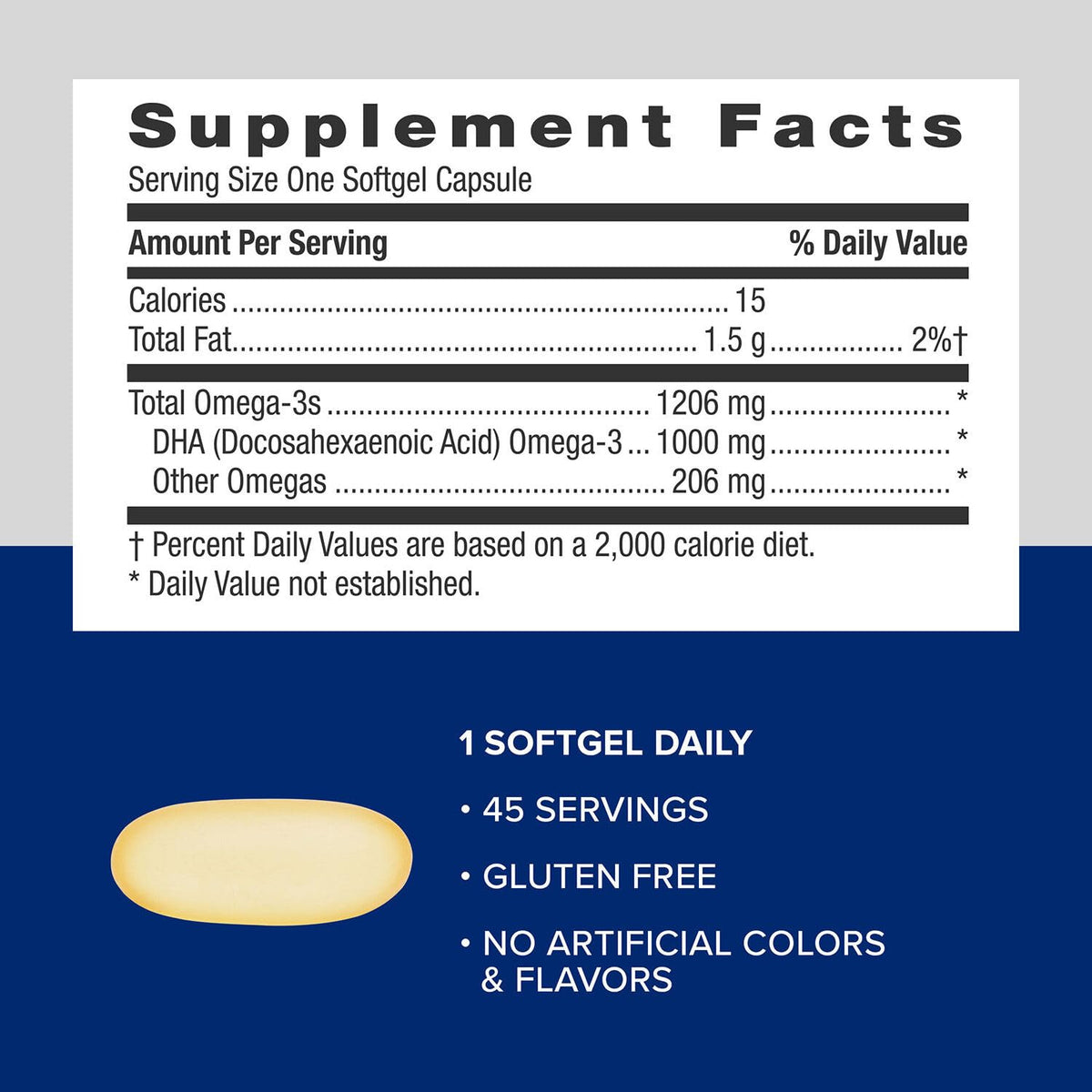 DHA 1000 Omega 3 Supplement 45 Softgels H8118