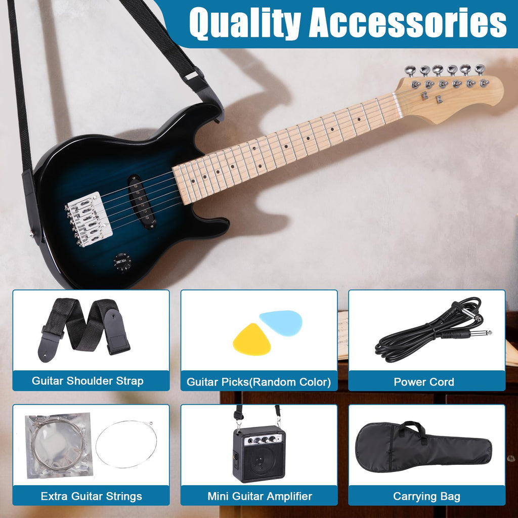 30 Inch Blue Solid Wood Electric Guitar Starter Kit with Amplifier N960