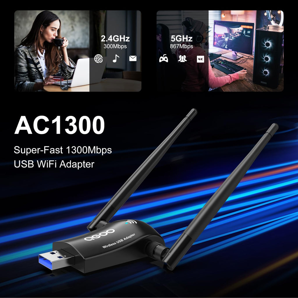 Wireless WiFi Adapter AC1300Mbps USB 3.0 Dual Band T473