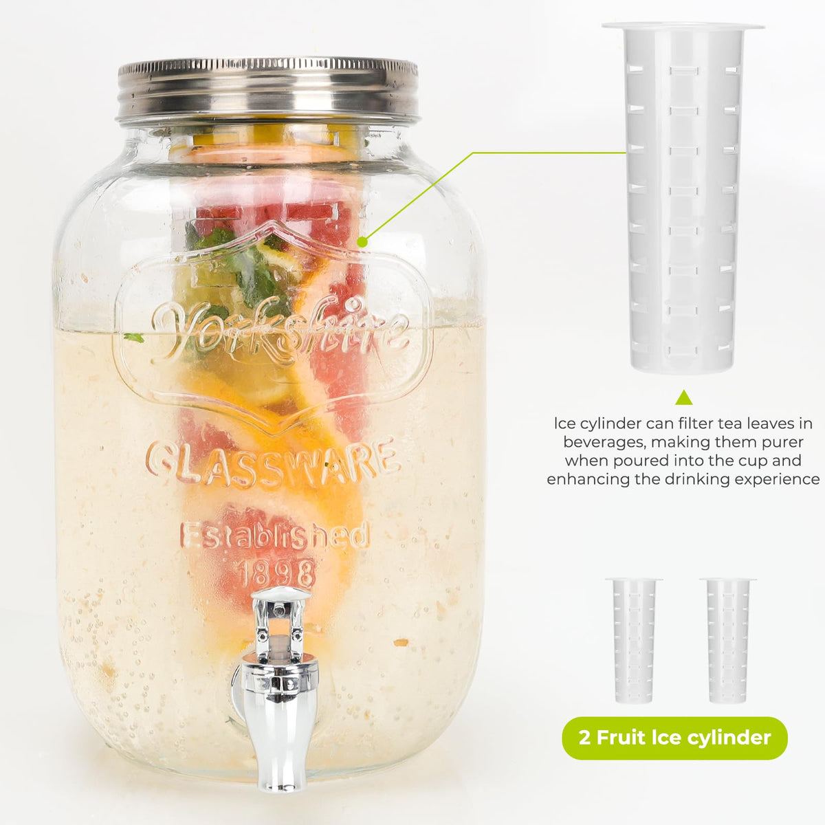 2 Pack 1 Gallon Glass Drink Dispensers with Ice Core U961149