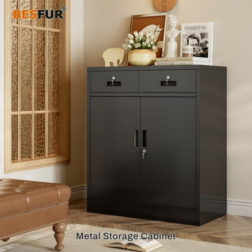 Black Metal Storage Cabinet with 2 Drawers H976143