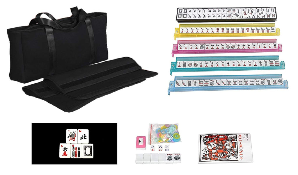 Black Soft Bag 166 White Engraved Tiles Mahjong Set D1725