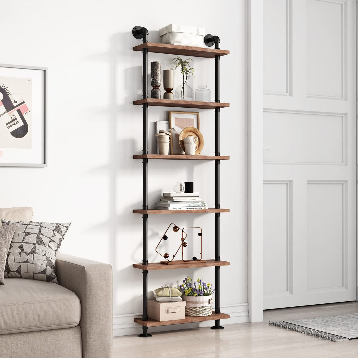 Industrial Pipe Rustic Wood Bookshelf S270151
