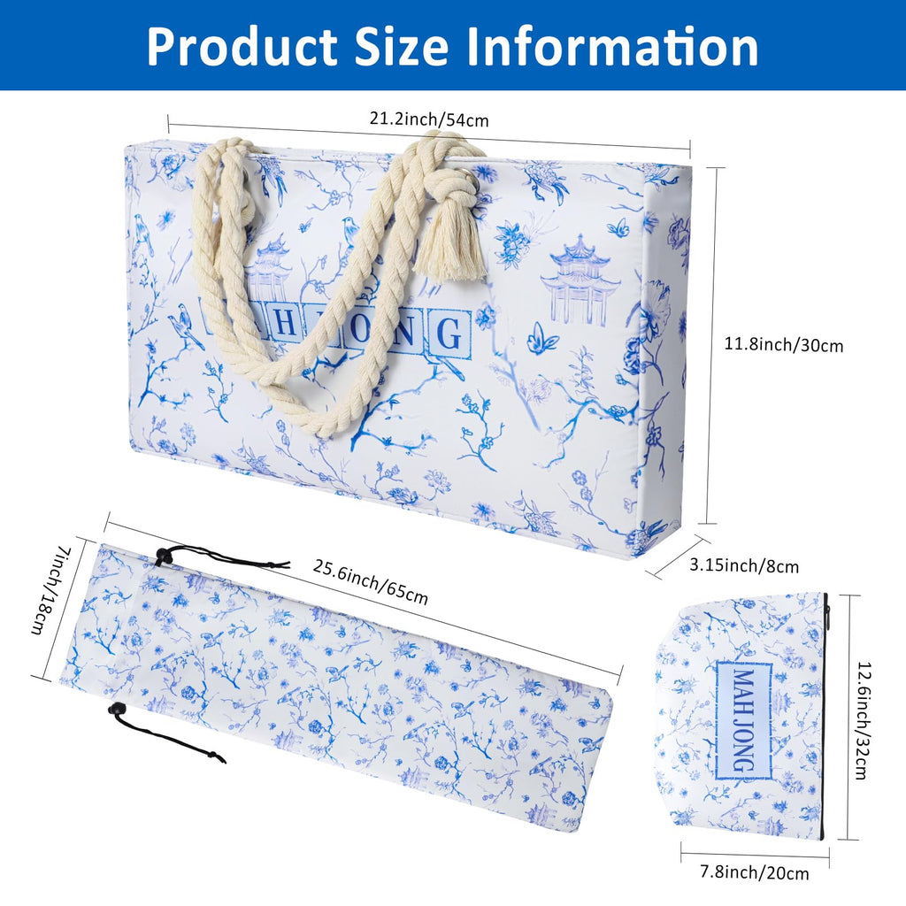 166 Blue Mahjong Tile Set with Bag and 4 All-in-One Rack/Pushers S84194