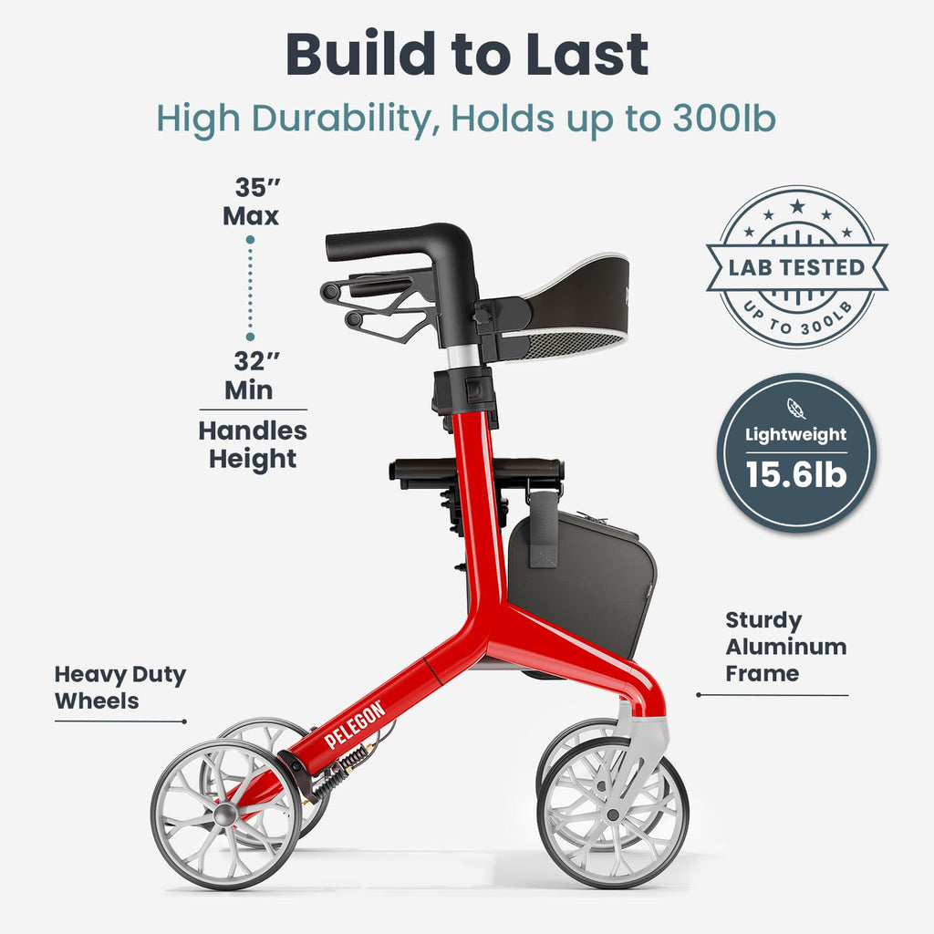 Red Foldable Rollator Walker with Seat H705