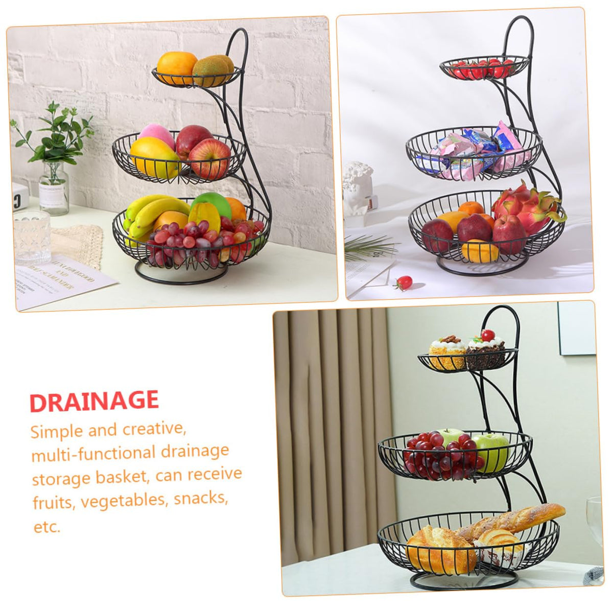 Black 3-Tier Iron Fruit Basket N463