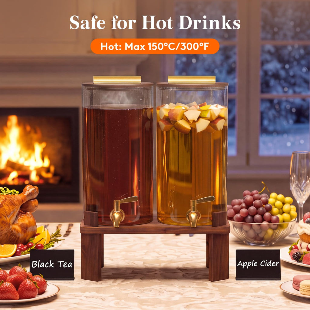 1.5 Gallon Glass Drink Dispenser with Wood Stand N78772