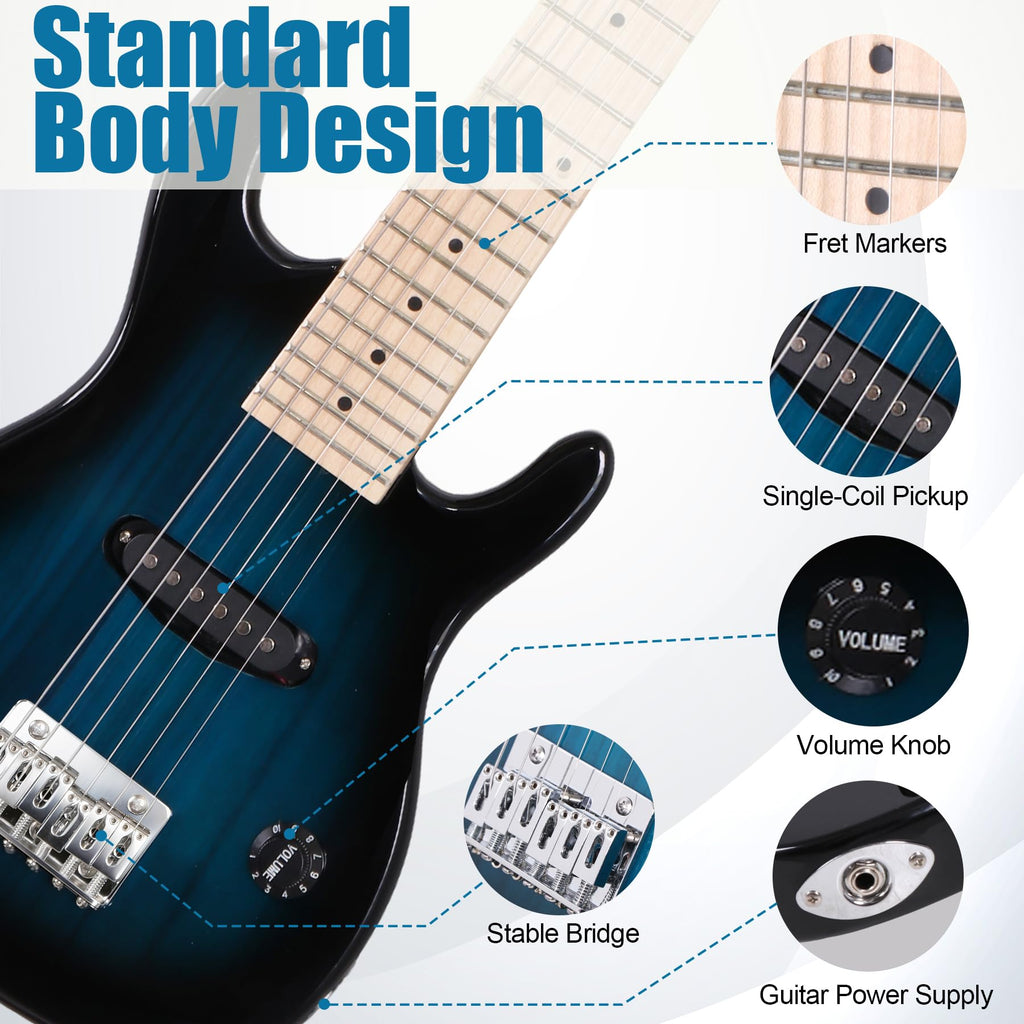 30 Inch Blue Solid Wood Electric Guitar Starter Kit with Amplifier N960