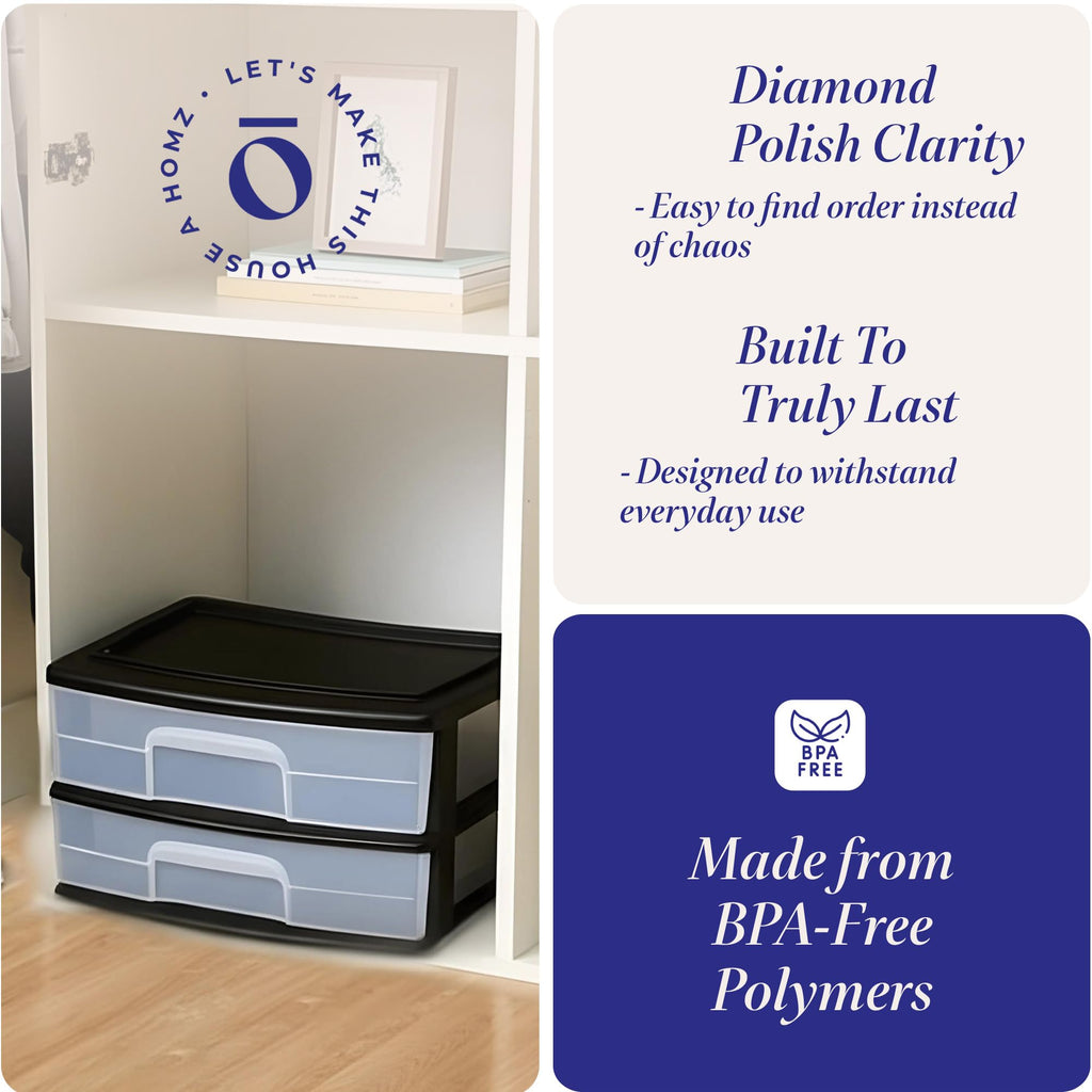 2-Tier Black Storage Drawer Tower, 2 Pack O956