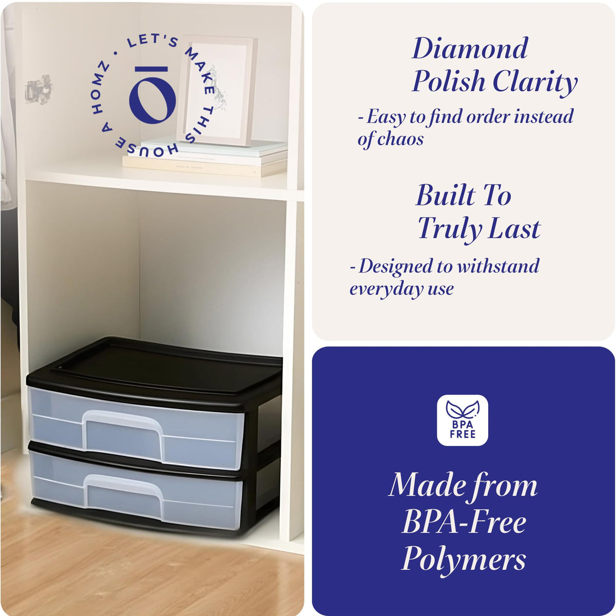 2-Tier Black Storage Drawer Tower, 2 Pack O956