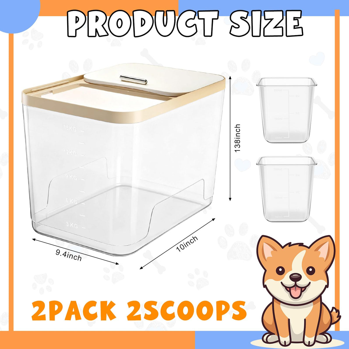 2 Pack 30 Lbs Airtight Dog Food Storage Container with Scoops G644423