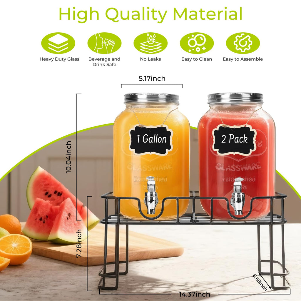 2 Pack 1 Gallon Glass Drink Dispensers with Ice Core U961149
