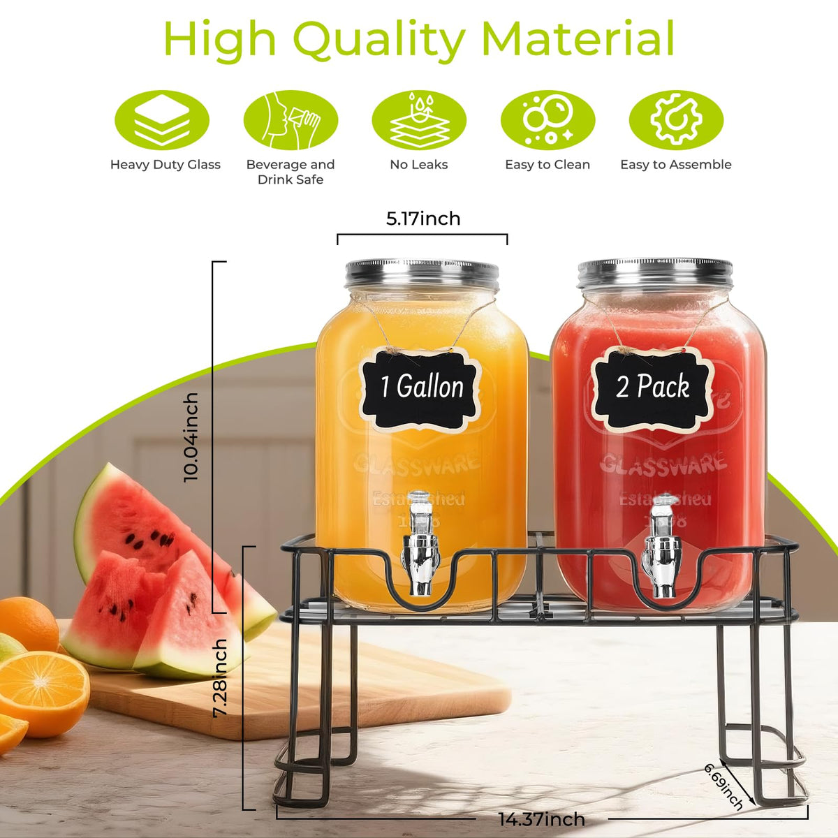 2 Pack 1 Gallon Glass Drink Dispensers with Ice Core U961149