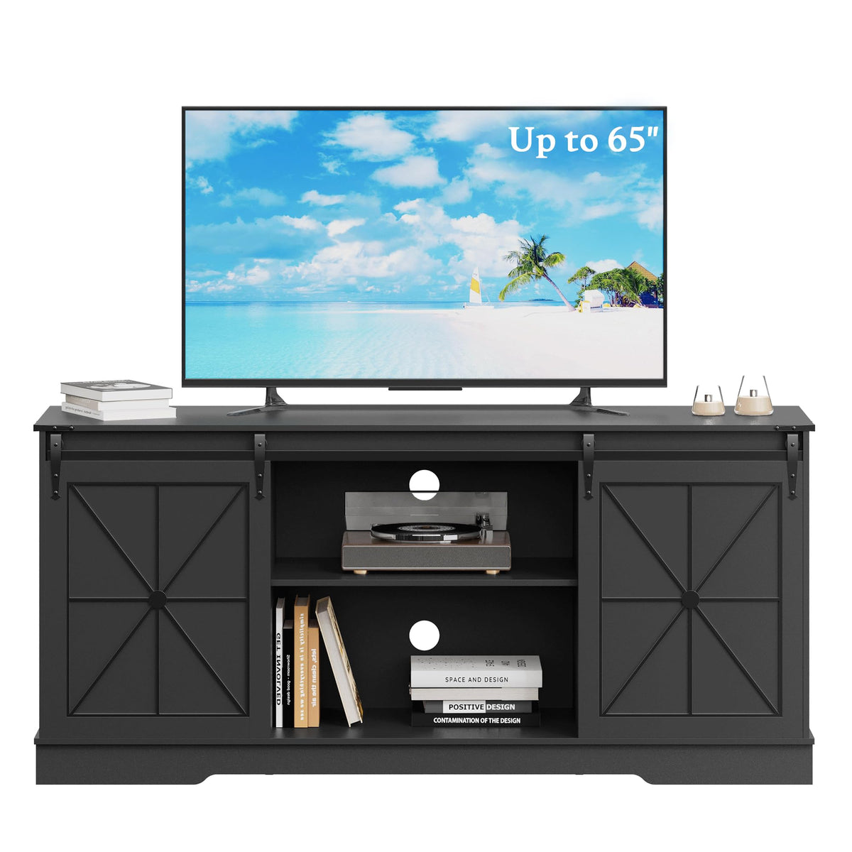 Black TV Stand with Sliding Barn Doors S272