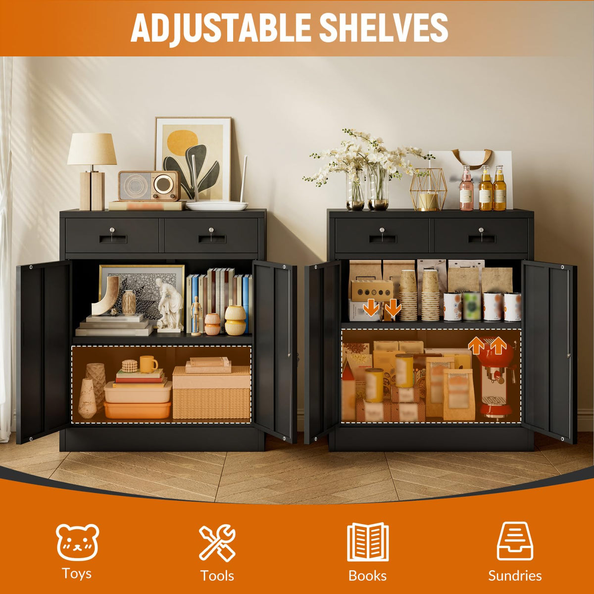 Black Metal Storage Cabinet with 2 Drawers H976143