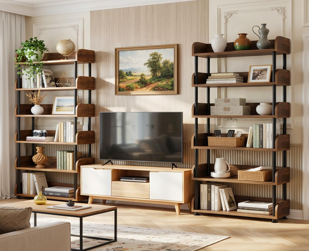 6-Tier Tall Open Bookshelf with Metal Frame Y555