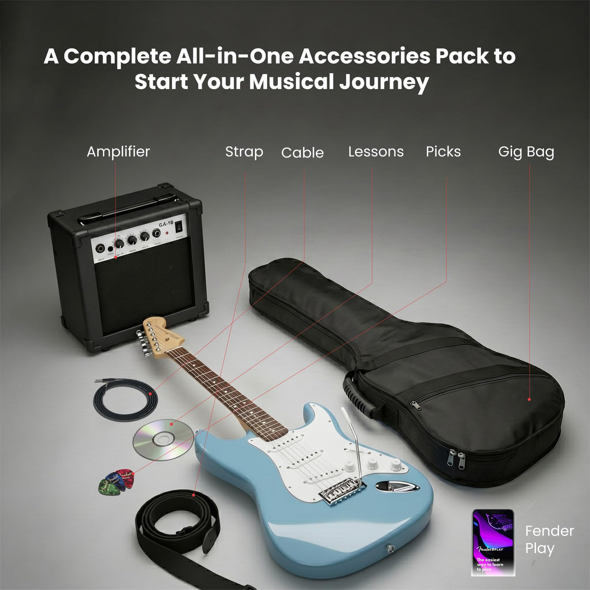 Daphne Blue Electric Guitar Bundle with Amplifier E943