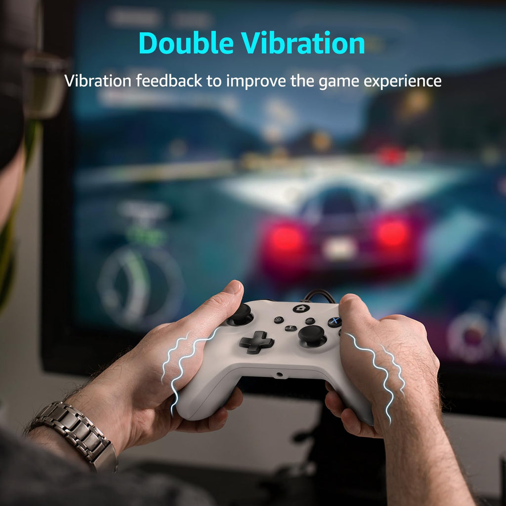 Wired Gamepad with Hall Effect Joysticks Turbo Dual Vibration 3.5mm Headphone Jack White 7.2ft H82099