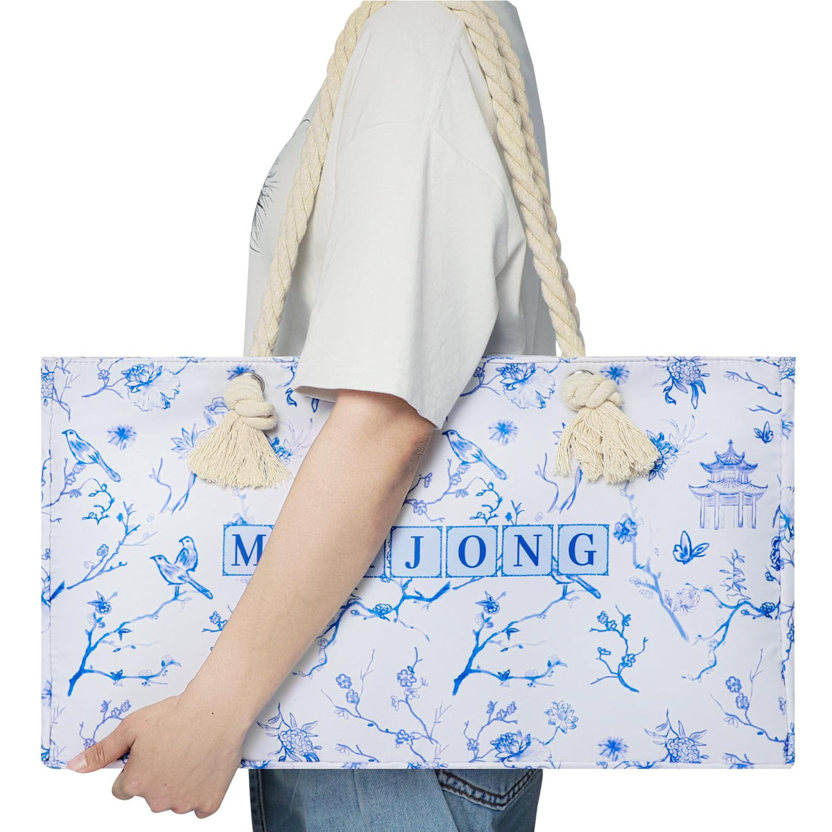 166 Blue Mahjong Tile Set with Bag and 4 All-in-One Rack/Pushers S84194