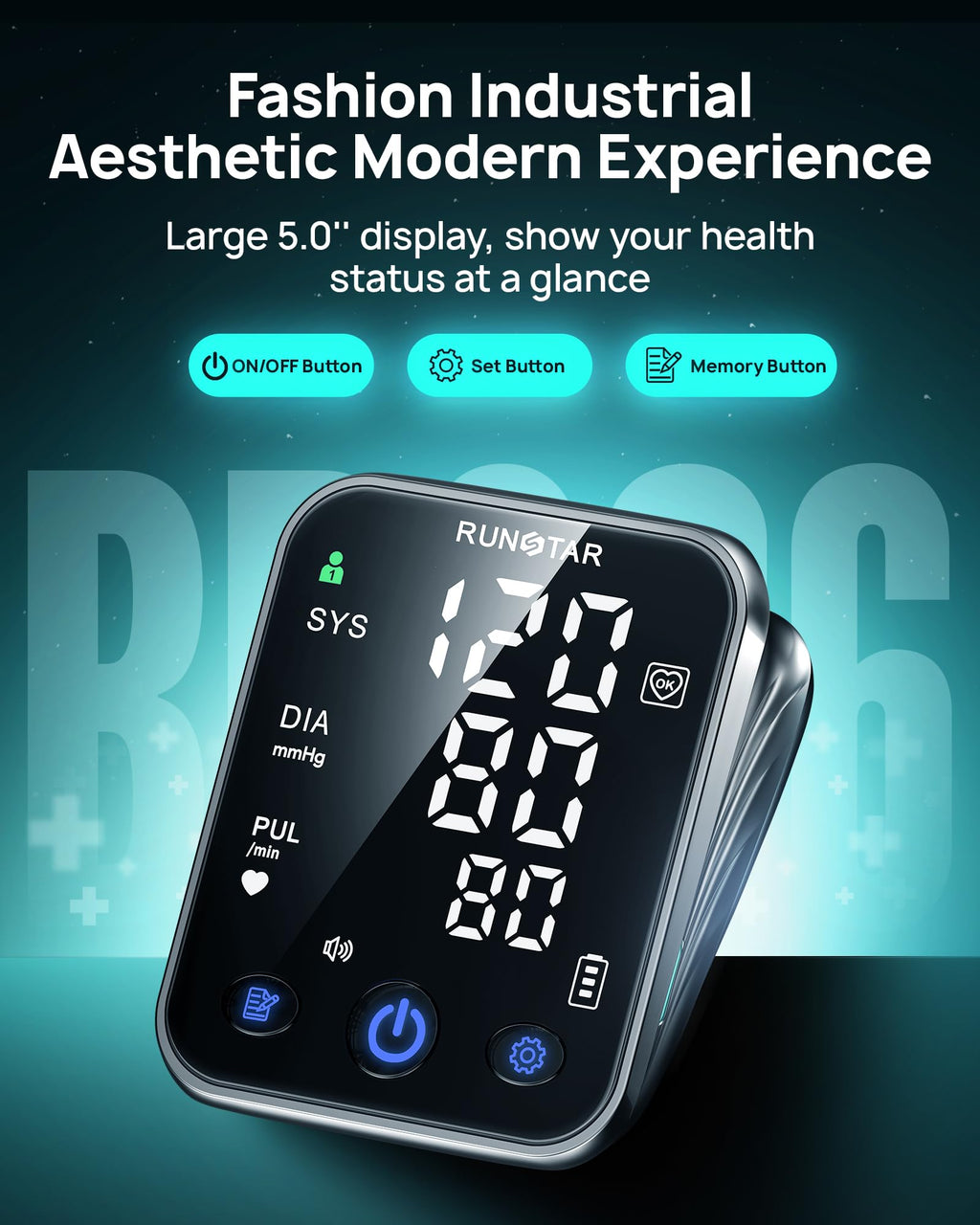 Smart Blood Pressure Monitor Upper Arm BP Cuff 5.0'' LED Display Y360575