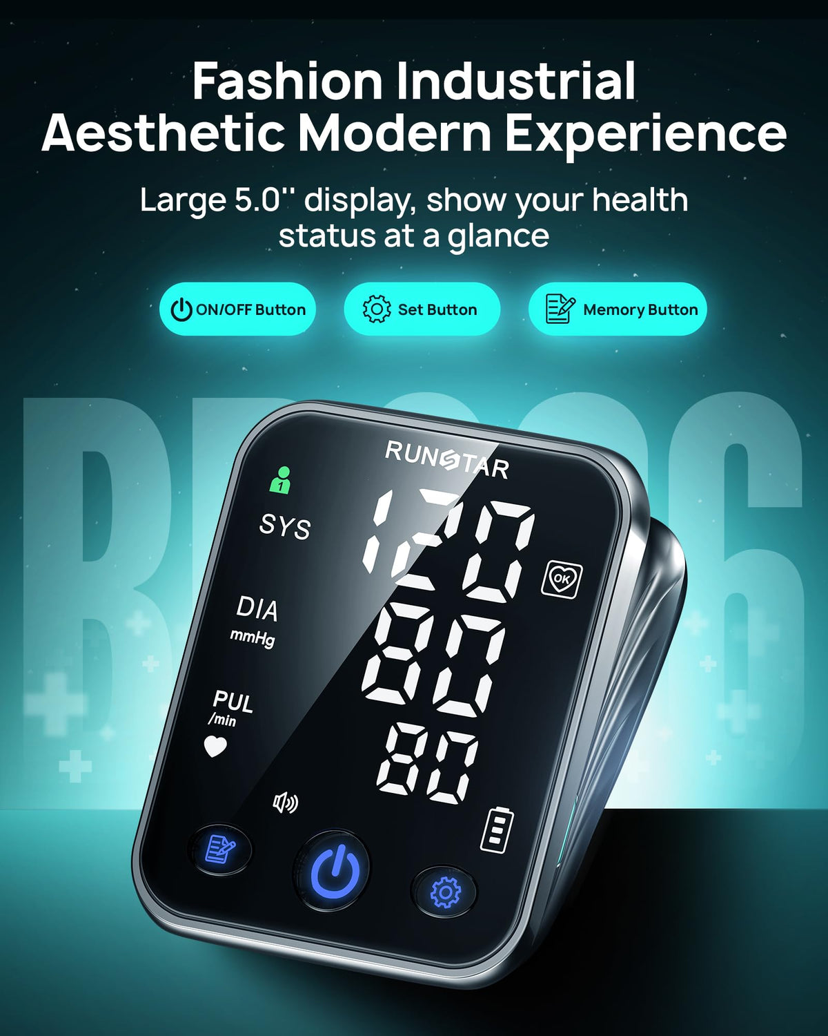 Smart Blood Pressure Monitor Upper Arm BP Cuff 5.0'' LED Display Y360575