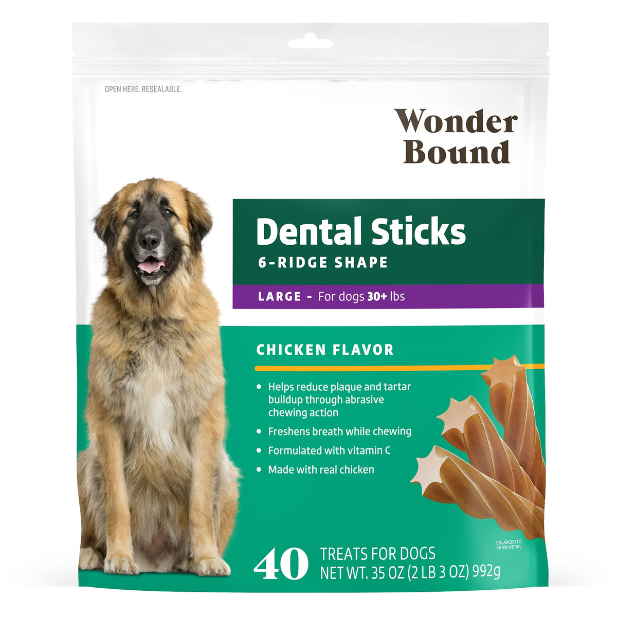 Chicken Flavor Dental Sticks for Large Dogs, 40 Count W521