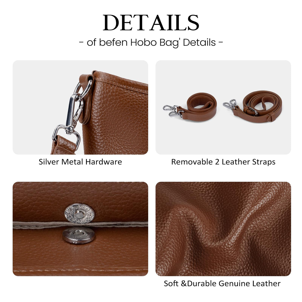 Genuine Leather Hobo Crossbody with 2 Detachable Straps K359958