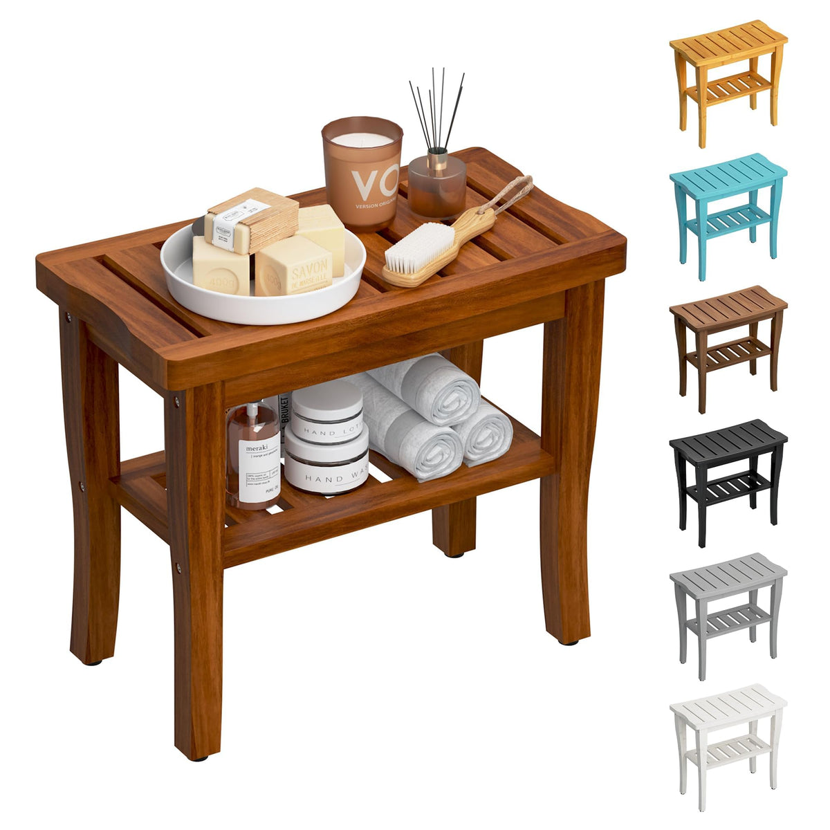 Teak Shower Bench Stool with Storage Shelf D3130