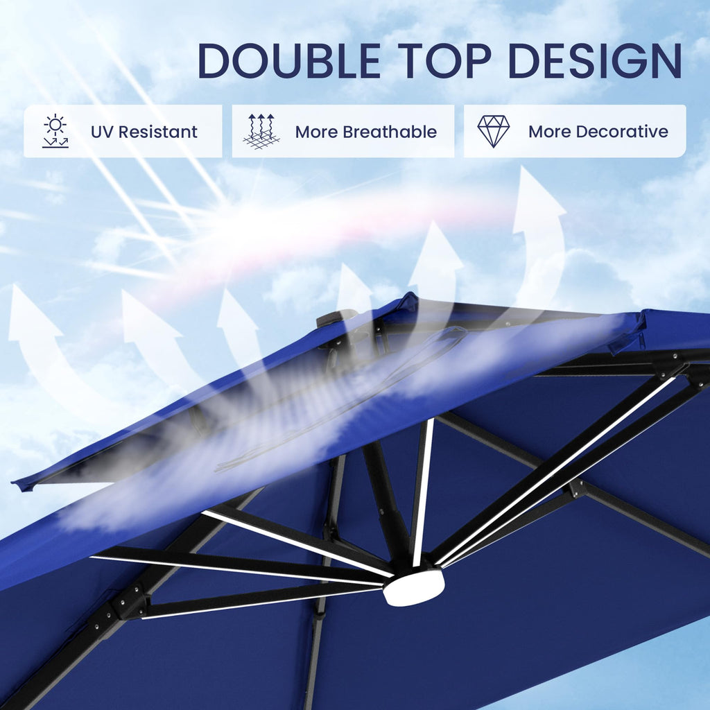 10x10 FT Cantilever Patio Umbrella with Base & LED P79430