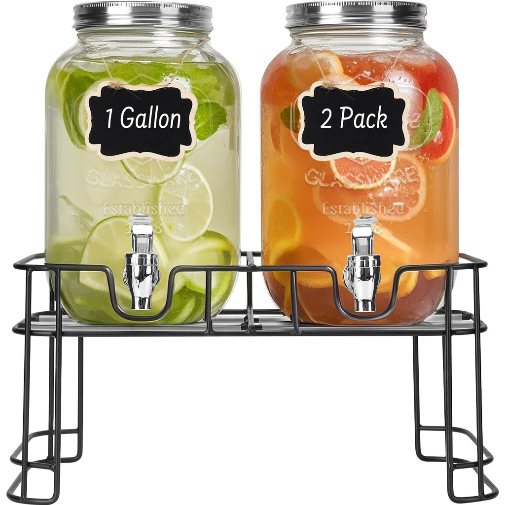 2 Pack 1 Gallon Glass Drink Dispensers with Ice Core U961149