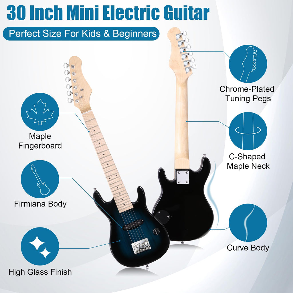 30 Inch Blue Solid Wood Electric Guitar Starter Kit with Amplifier N960