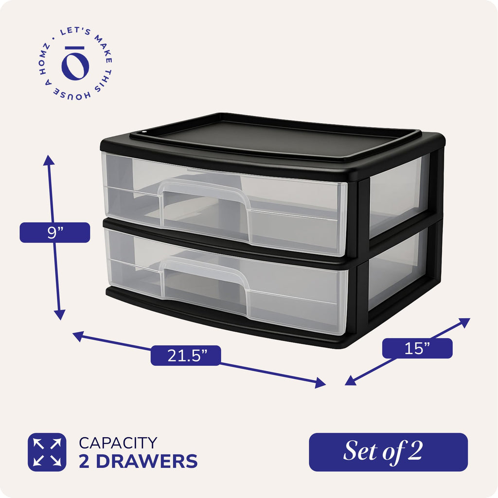 2-Tier Black Storage Drawer Tower, 2 Pack O956