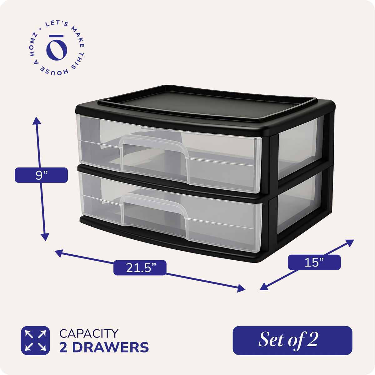 2-Tier Black Storage Drawer Tower, 2 Pack O956