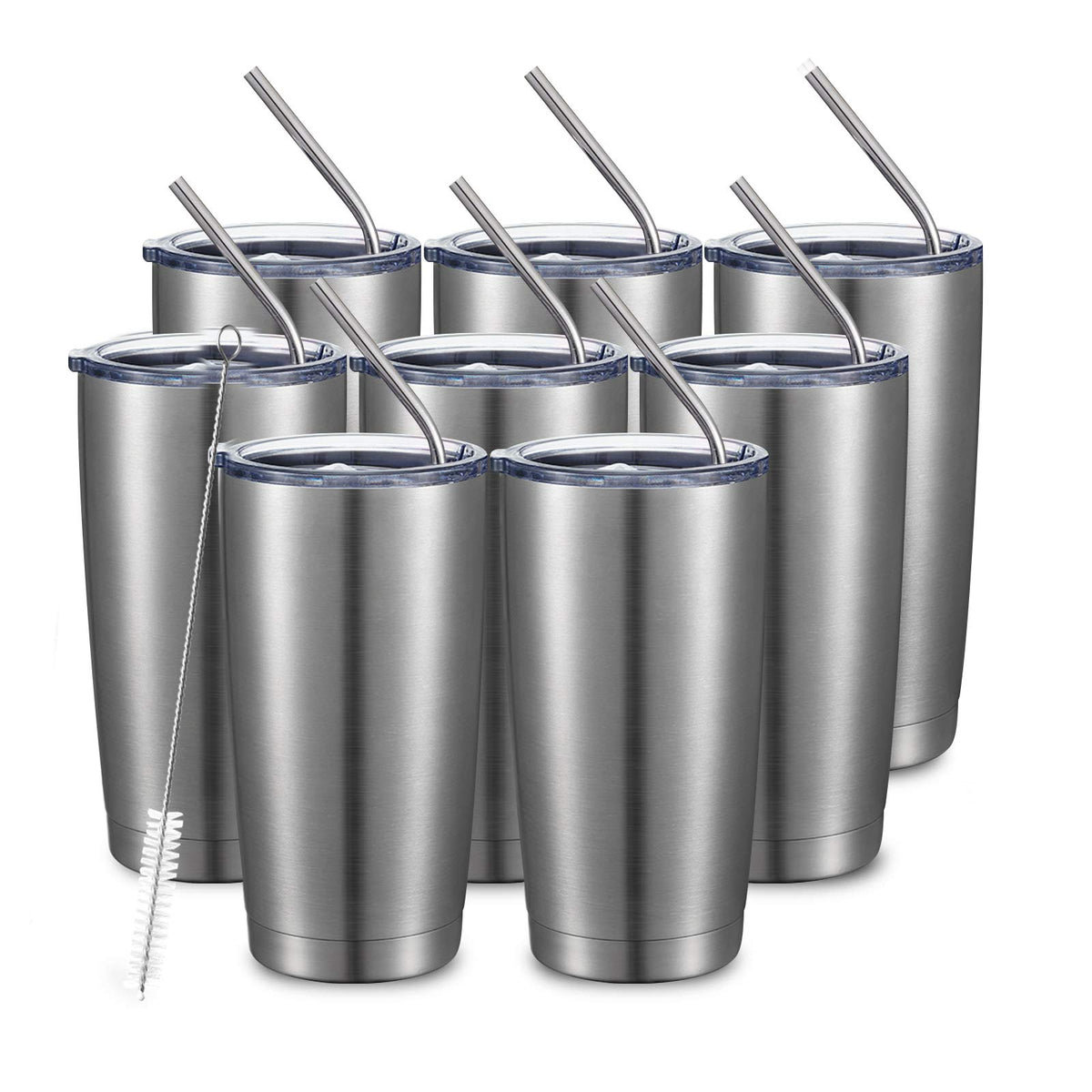 20oz Stainless Steel Insulated Tumbler with Lid and Straw 8 Pack M975432