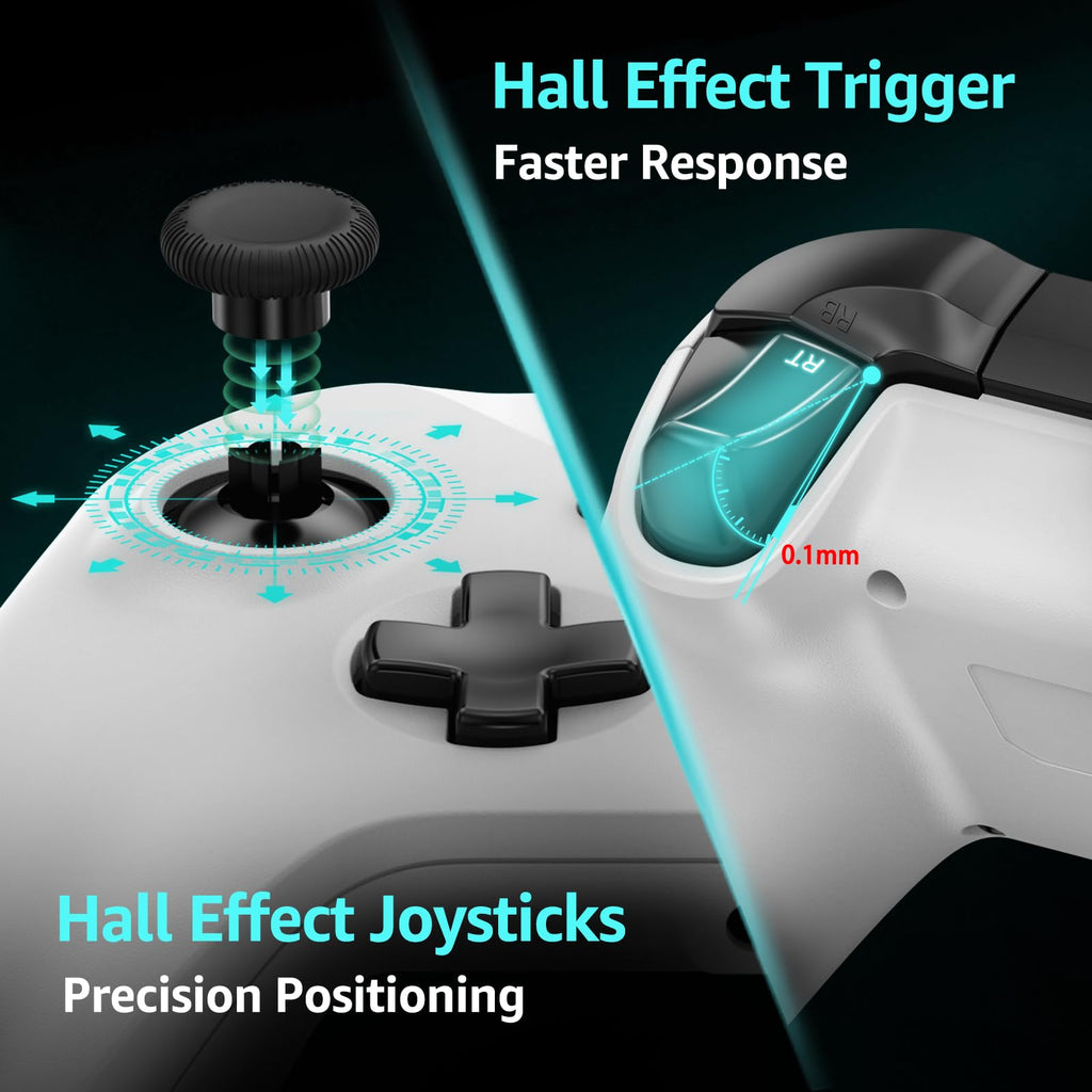 Wired Gamepad with Hall Effect Joysticks Turbo Dual Vibration 3.5mm Headphone Jack White 7.2ft H82099