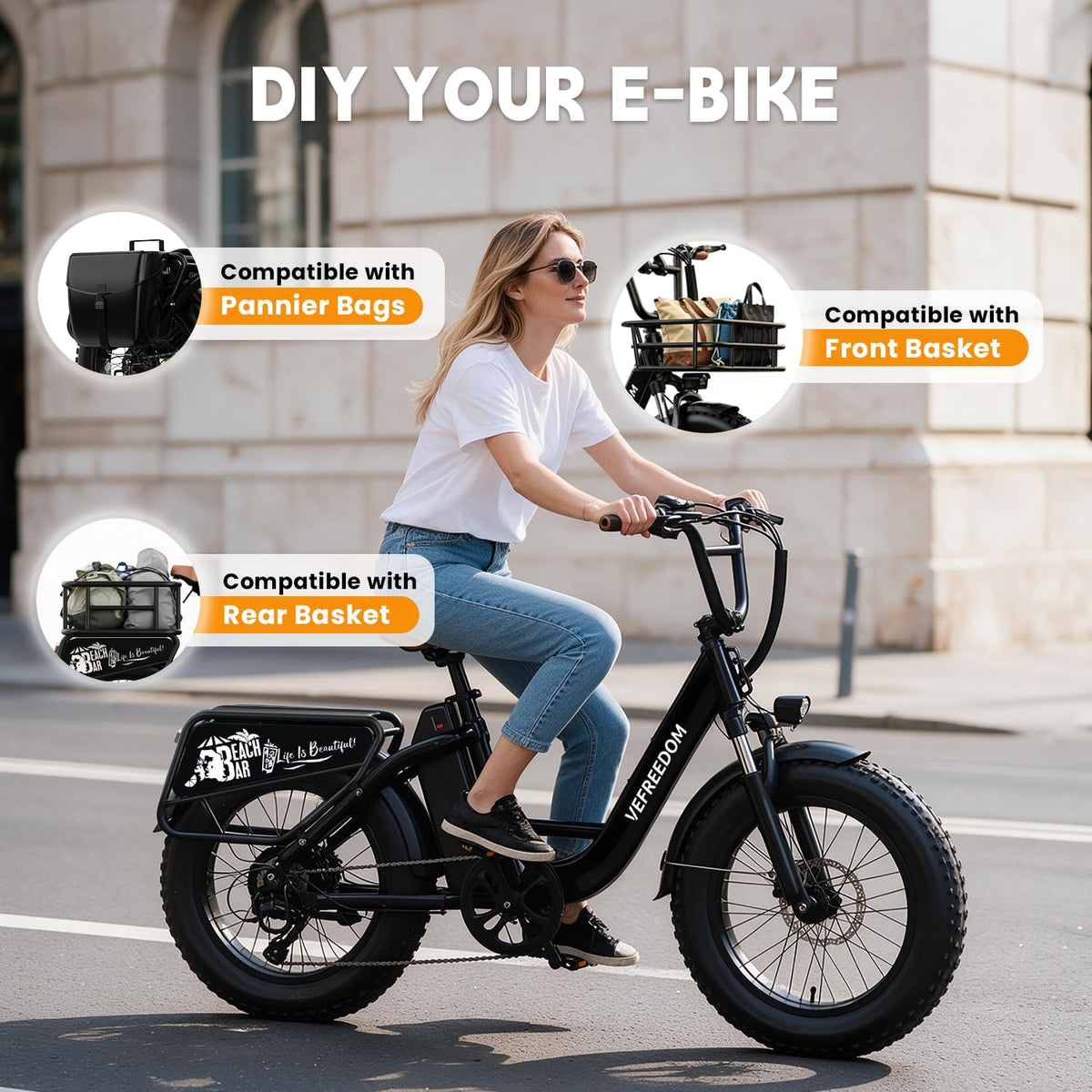 Electric Bike with 1500W Motor 48V 20Ah Battery 20" Fat Tire 7-Speed Q929404