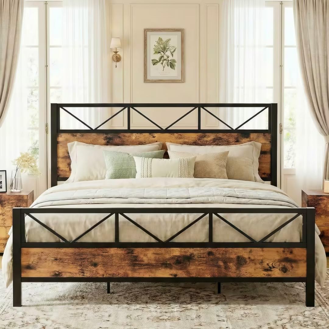 California King Platform Bed Frame with Tall Headboard V888721