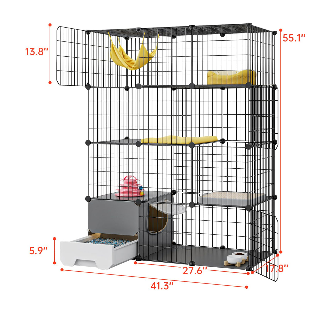 Large 4-Tier Cat Cage with Litter Box T8097