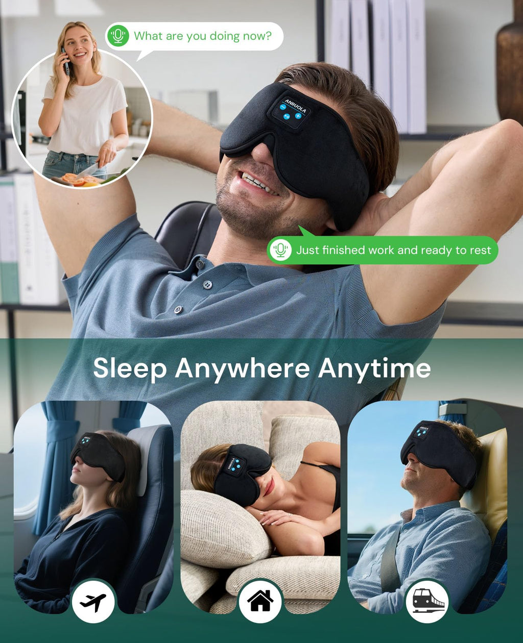 3D Sleep Mask with Bluetooth Headphones E6510