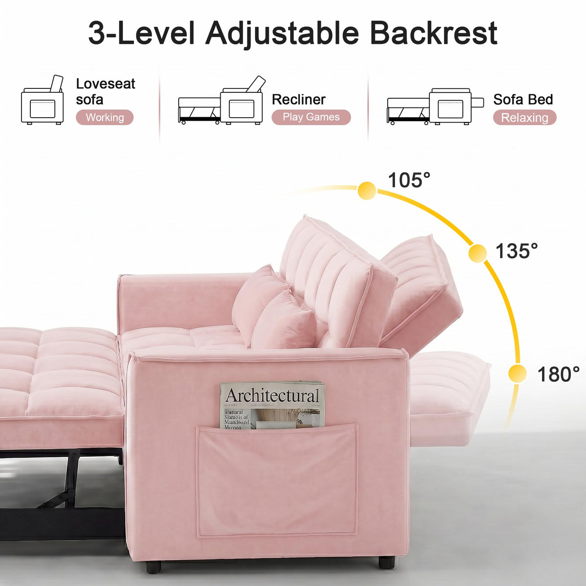 Pink Velvet 3-in-1 Sofa Bed H36875