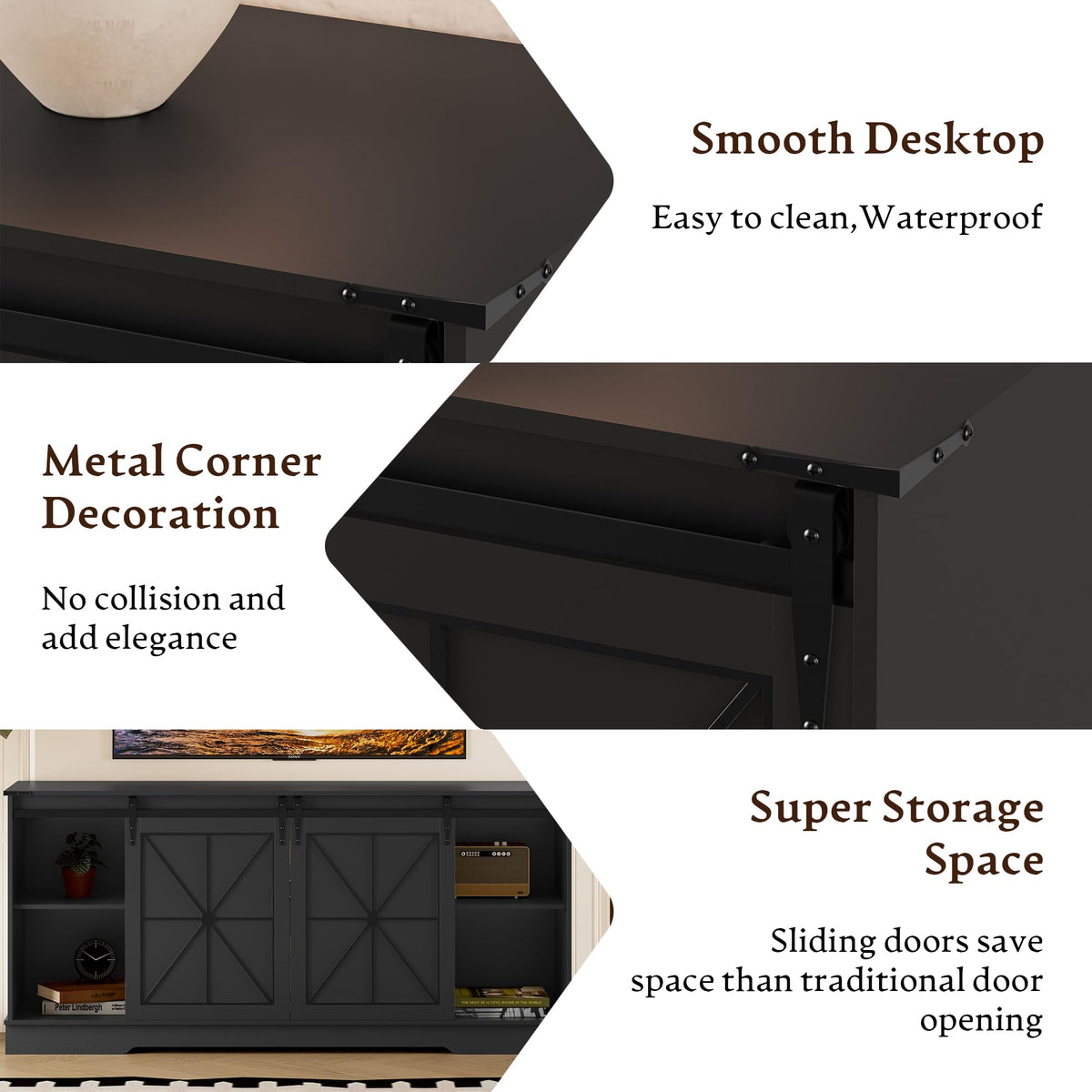 Black TV Stand with Sliding Barn Doors S272
